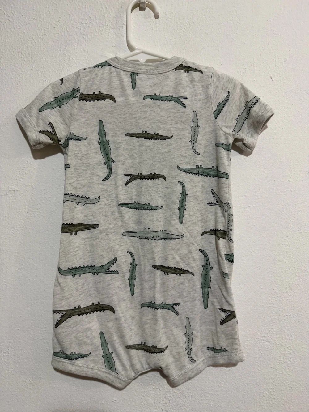 Carter's Gray Romper with Green Crocodile Print